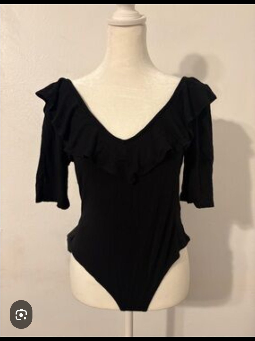 H &M Black Ruffle V-Neck Women's Bodysuit